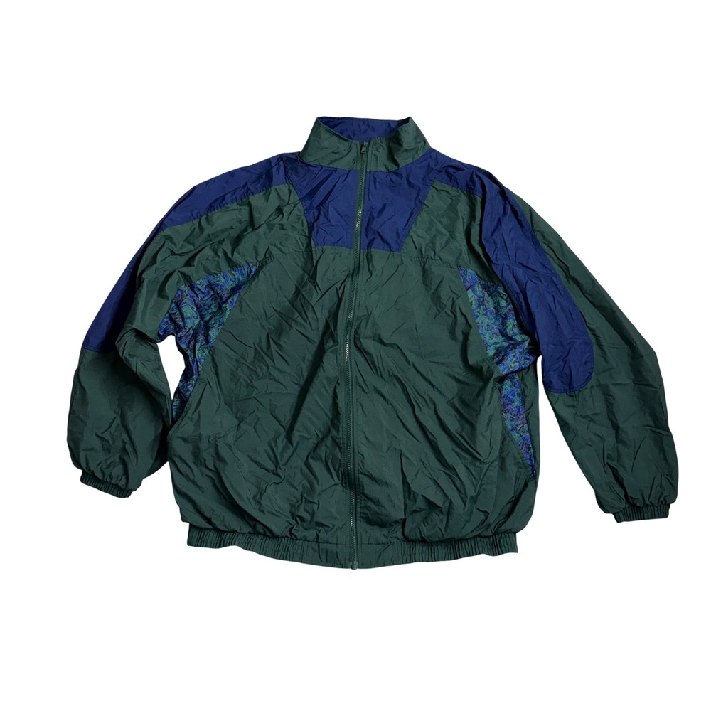 Pro Spirit Mens XL Track Jacket Green Blue Colorblock Zip Up Nylon Athletic